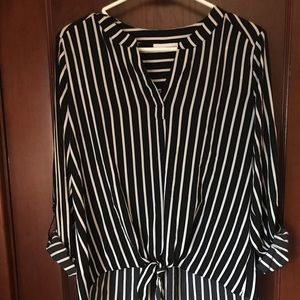 Black and White Striped Tunic Blouse